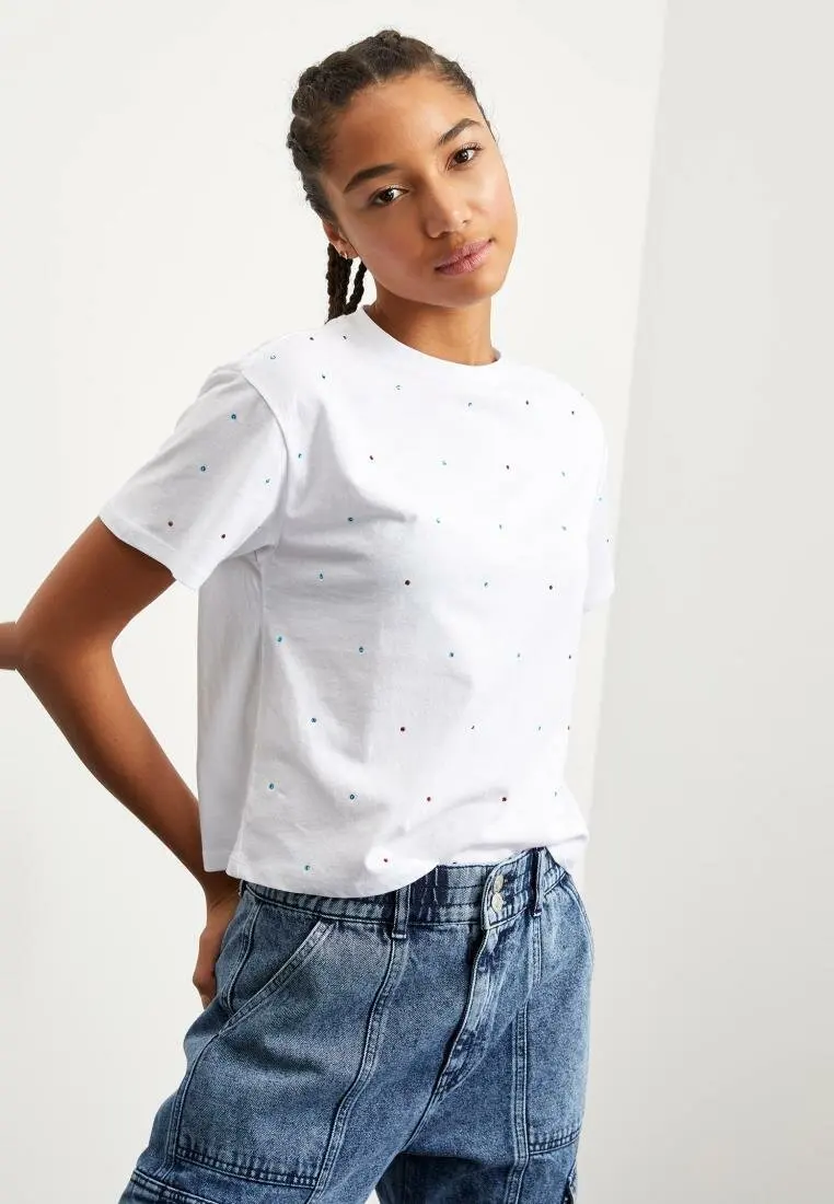 DeFacto женская футболка с коротким рукавом Женская Весенняя Повседневная белая