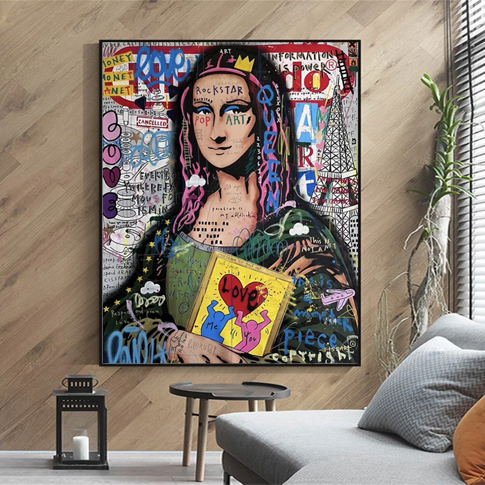 

Colorful Graffiti Art Posters Mona Lisa Canvas Paintings Pop Street Wall Prints Pictures Modern Home Living Room Special Decor