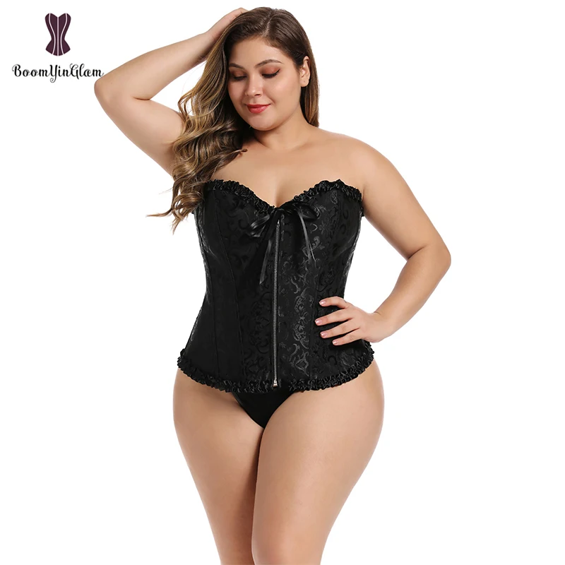 Цветочное Плиссированное бюстье на молнии спереди Модный женский корсет