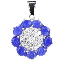 21x15mm jazaz flowers shape 1 7g real blue sapphire created violet tanzanite white cz for women 925 sterling silver pendant