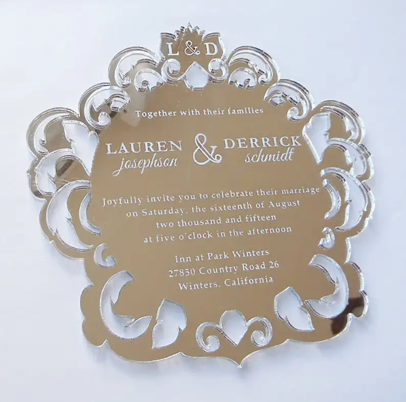 Серебряные зеркальные акриловые приглашения свадебные вечерние