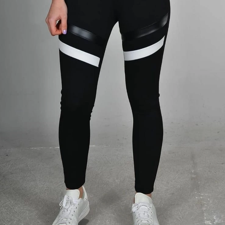 

WOMEN GIRL BLACK TIGHTS - STEEL KNIT TAPE PATTERNED - SPORT, DAILY, YOGA TROUSERS - FIRST CLASS QUALITY DURABLE TURKISH TEXTILE