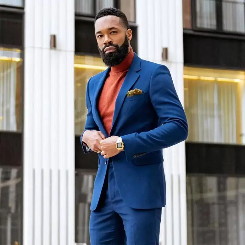 

Royal Blue Slim Fit Mens Suits Notched Lapel Male Tuxedos For Wedding Blazers Two Pieces Groom Wear Back Vent Prom Jackets Pants