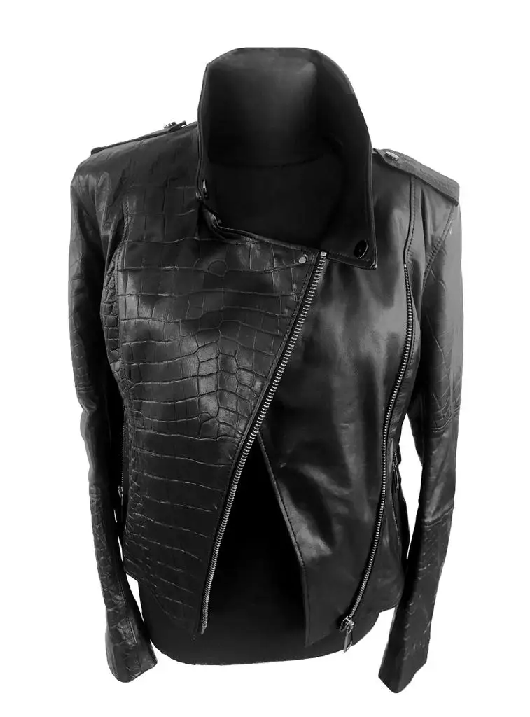 

Women's Genuine Lamb Leather Moto Biker 2022 Model Black Good Quality Long Sleeve Spring Autumn Clothing Leather Jacket Coat