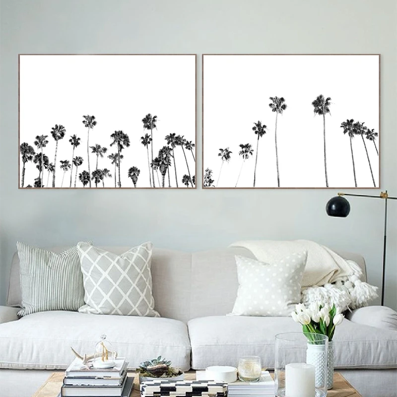 

Черно-белая печать на пальмах тропический пляж настенный художественный Декор Пейзаж постер минималистичный художественный холст картины...