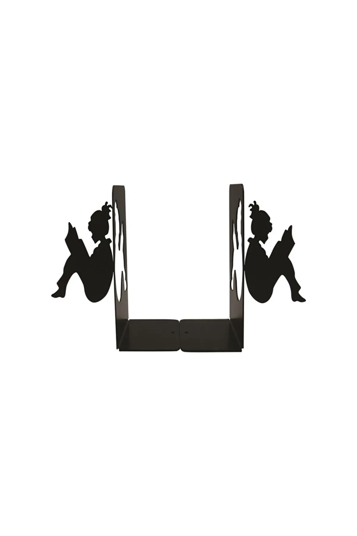 

Metal Decorative Reading Girl Bookend 2 Pieces Hard Steel 2mm Thick Minimalist Design Book Holder Organiser Non Slip Stand
