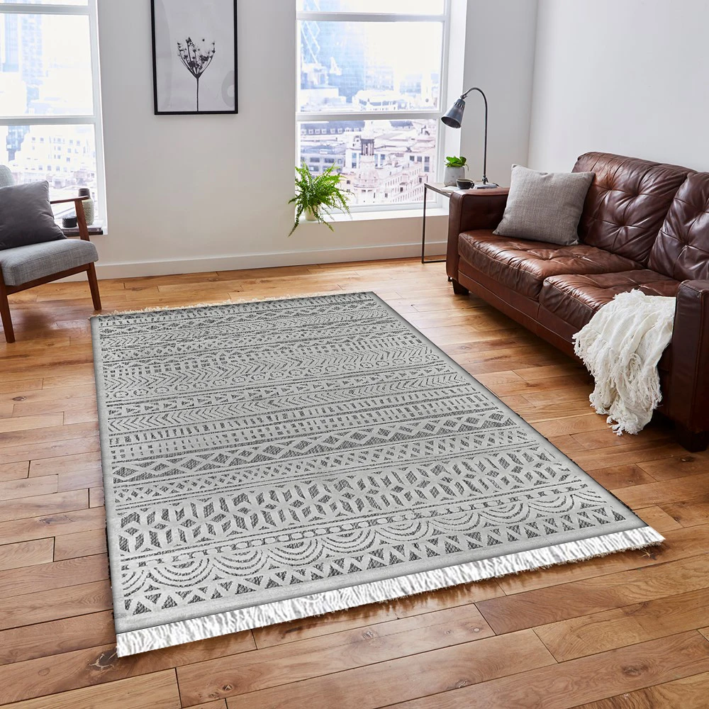 

Else Gray Cream Bohemian Turkish Authentic Retro Aging 3d Print Anti Slip Kilim Washable Decorative Area Rug Bohemian Carpet