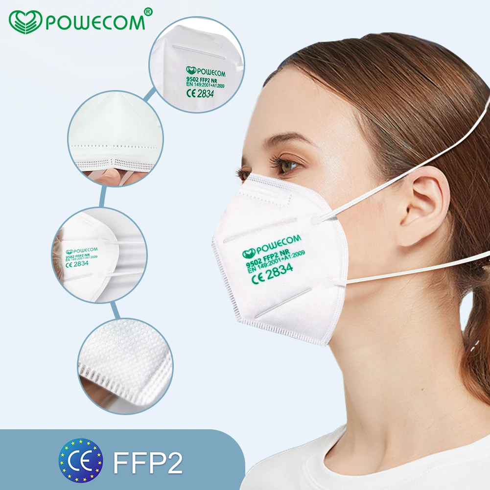 Powecom CE FFP2 Mask Headband Style Safety Face Masks Respirator 95% Filtration Mouth Muffle Cover Genuine Protective | Красота и