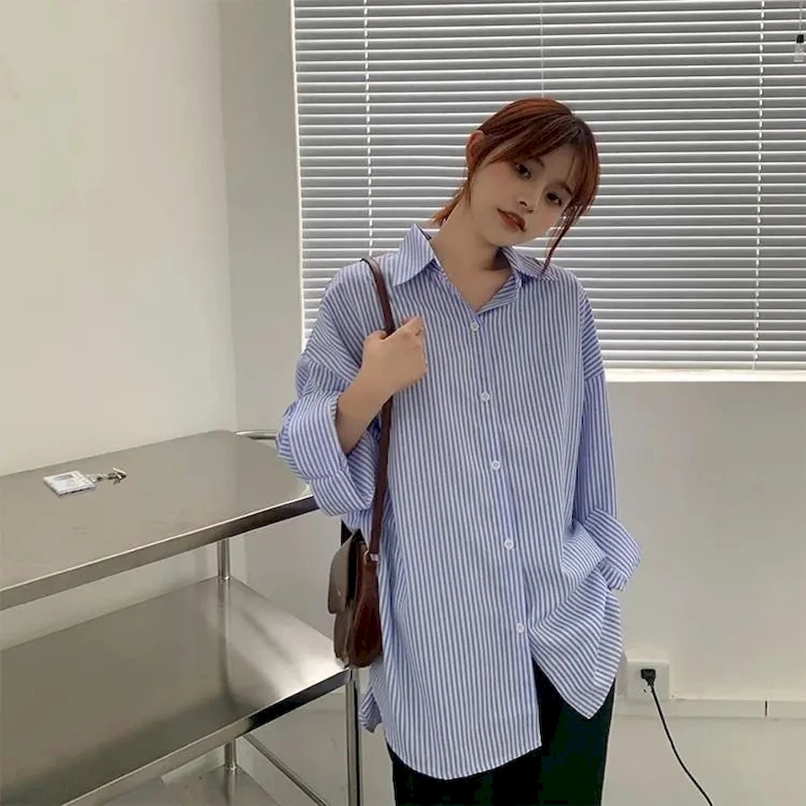 

Female Simple Fashion Shirt Women's Blouse Striped Long Sleeve Oversized Loose Top Spring And Autumn MTW600150
