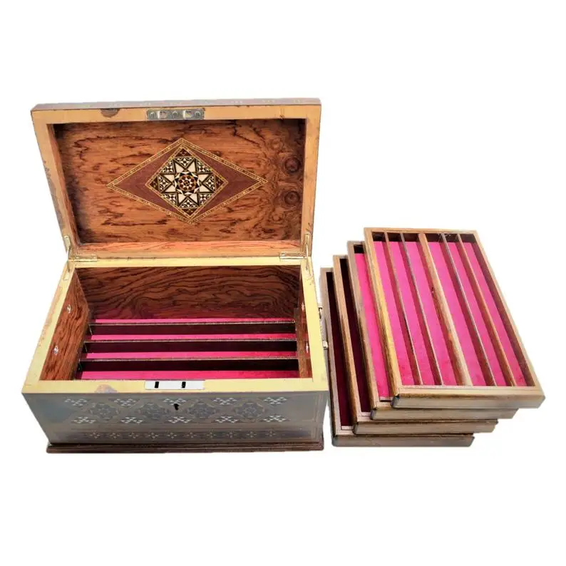 

Nostalgic Jewelry Accesorry Rosary Organizer Lockable Handmade Natural Solid Wooden Storage Box Rectangle Big Size