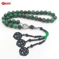 tasbih gemstone zoisite stone muslim necklace with red sesame beads green tassel 33 rosary bead bracelet islamic accessories