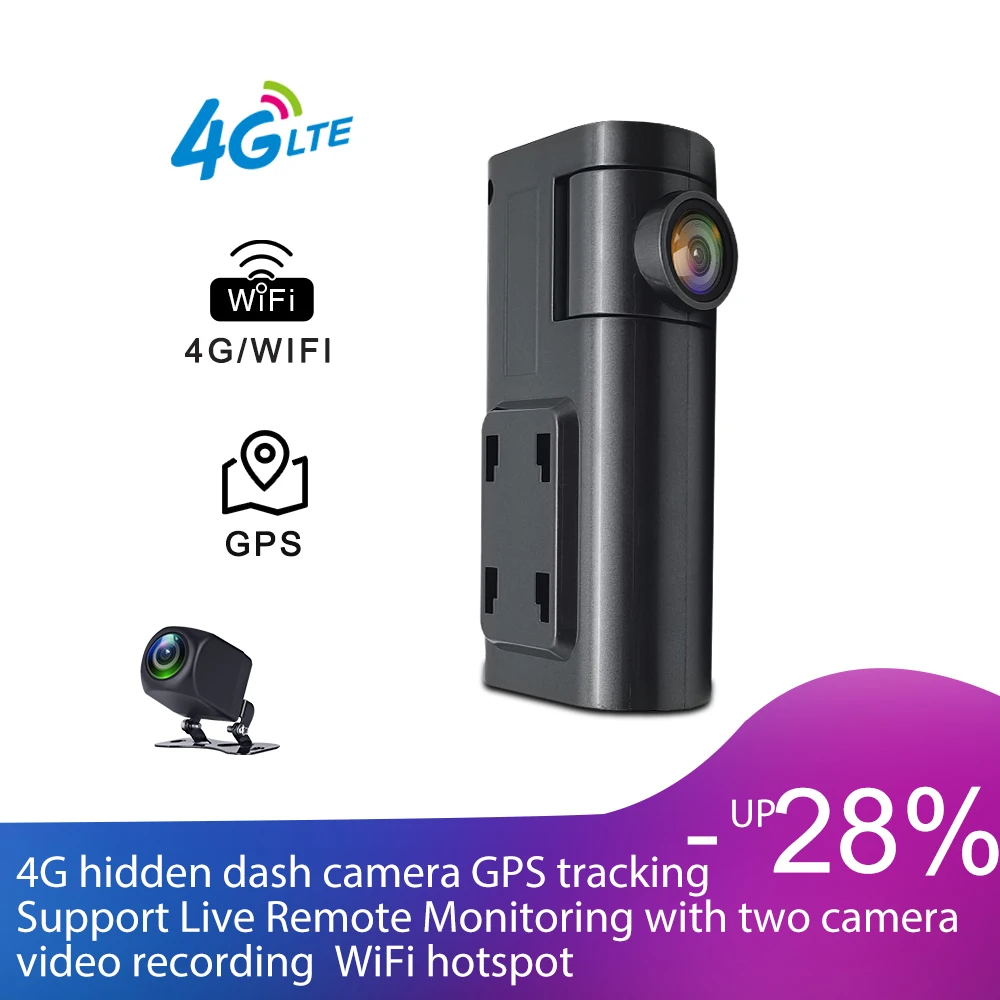 4G hidden dash camera GPS tracking Support Live Remote Monitoring with two camera video recording WiFi hotspot