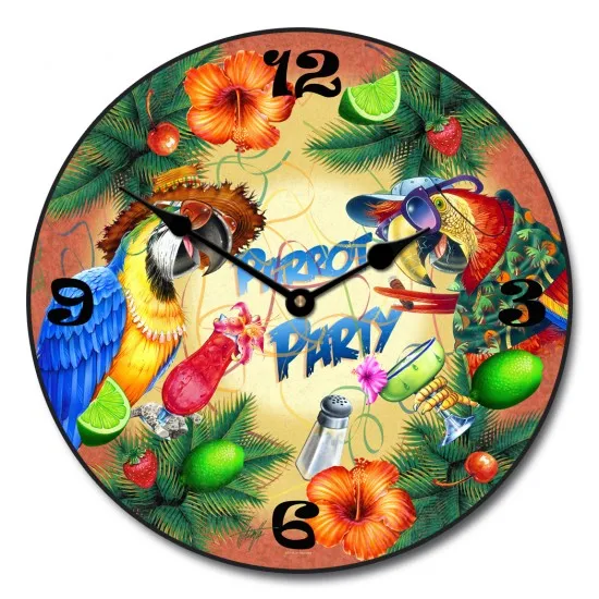 

Parrot Offset Printed Wooden Kids Room Wall Clock 35 cm Without Glass
