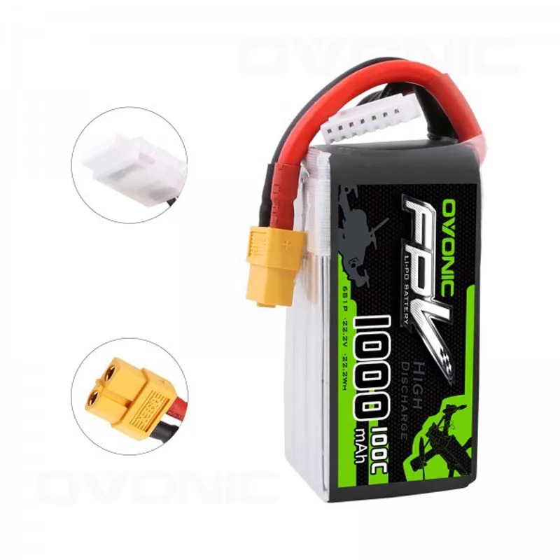 OVONIC-LiPo XT60 Bater&iacute;a para Dron de Carreras, Pila de 2,2 V, 100 C, 1000 mAh, 6S, con Enchufe para FPV, para Coches Teledirigidos y Cuadric&oacute;pteros Disponible en 1 Uds. y 4 Uds.-5