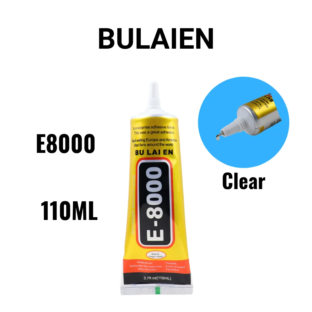 Bulaien E8000 110ML Clear Contact Phone Repair Adhesive Fibre Cloth DIY Metal Wood Glue With Precision Applicator Tip