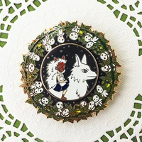 princess mononokes enamel pin cartoons kodama shan magical princess and handsome white wolf brooch anime fans badge jewelry gift
