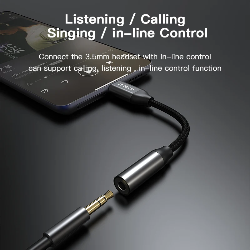 IKKO HIFI DAC Earphone Amplifier USB Type C to 3.5mm AUX Headphone Jack Audio Adapter USB Phone Adapter Converter For Huawei Mi