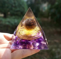 orgonite pyramid smoky crystal sphere with amethyst natural quartz orgone pyramid reiki energy healing meditation tool 6cm