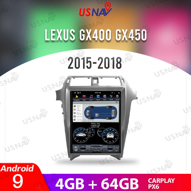 

USNAV 15-дюймовый вертикальный экран в стиле Tesla Android 9 для Lexus GX400 GX450 2015-2018, автомобильное мультимедийное стерео, GPS-навигатор, головное устройств...