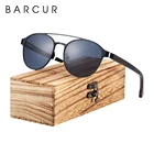 Солнцезащитные очки женские BARCUR, круглые поляризационные линзы в металлической оправе, с многослойными дужками из черного дерева, UV400