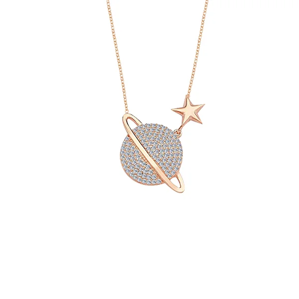

925 Sterling Silver Zircon Stone Planet Necklace