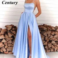 sky blue evening dresses spaghetti strap elegant dresses for women high split wedding party dresses backless robes de soir%c3%a9e