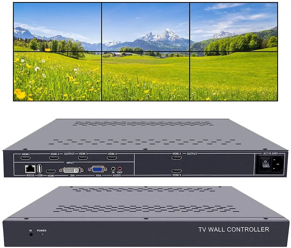 

6 Channel Video Wall Controller 2x3 3x2 HDMI DVI VGA USB Video Processor with RS232 Control for 6 TV Splicing