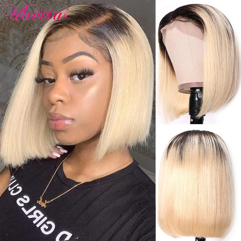 

Ombre Blonde Short Bob Wig 13x4 Lace Front Bob Wig Straight Lace Frontal Wig Pre Plucked Brazilian Virgin Hair 180% Density