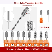 1pc sliver color tungsten steel bits 2 35mmshank for electric drill nails mill cutter manicure machine nail file tool accessorie