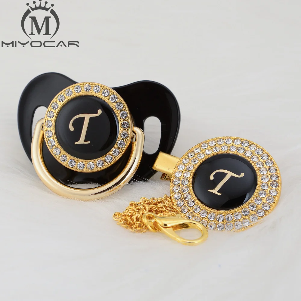 MIYOCAR имя инициалы буквы T элегантный Серебряный bling соска и пустышка Клип BPA бесплатно пустышка bling уникальный дизайн SGS пройти LT