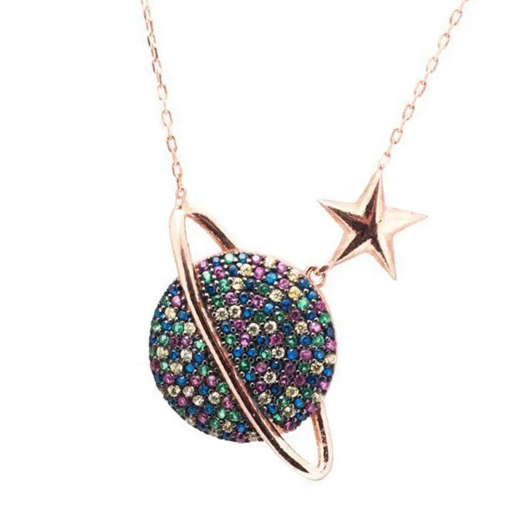 925 пробы Серебряное женское ожерелье с дизайном планеты| |