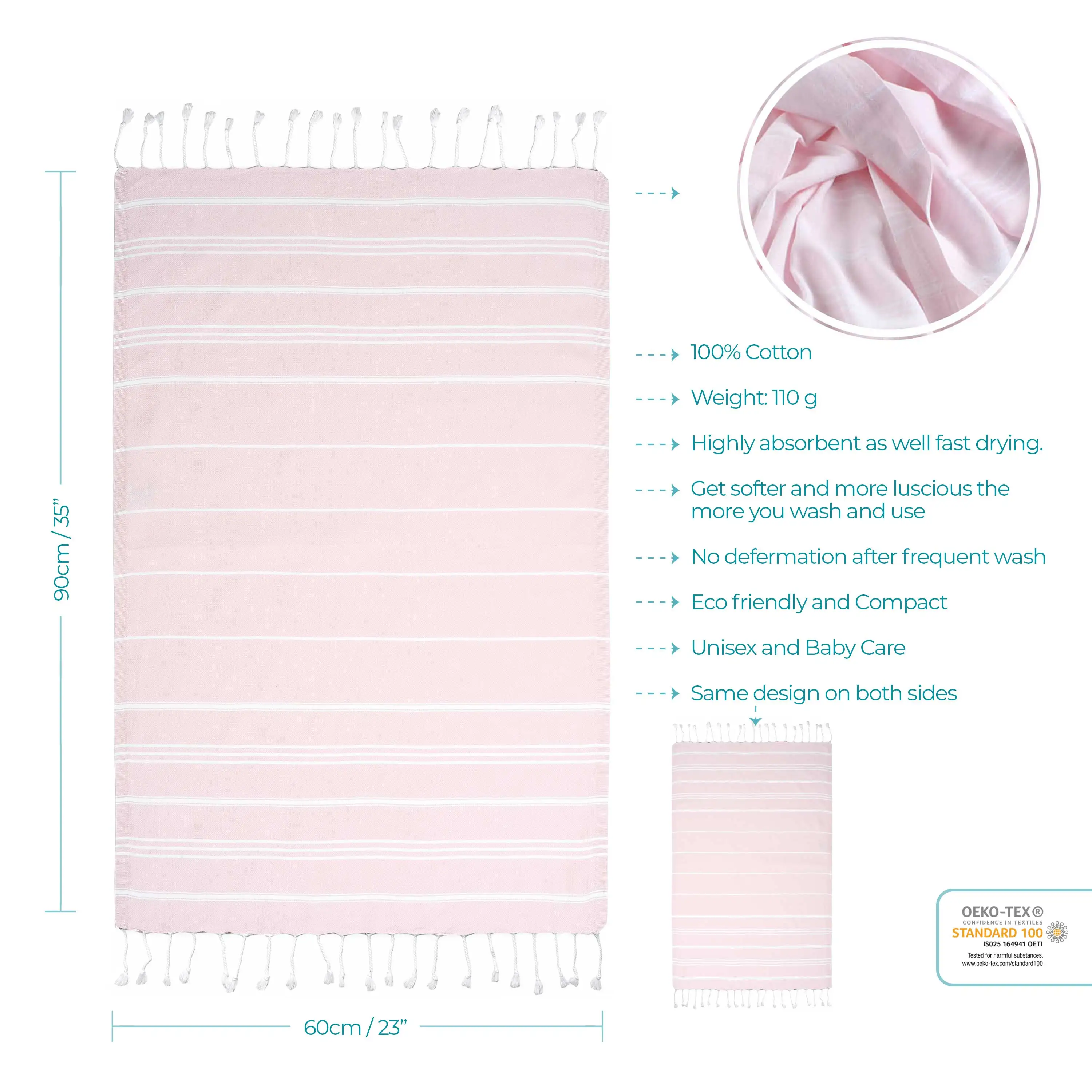 Полотенце CACALA в полоску с бахромой для рук и лица