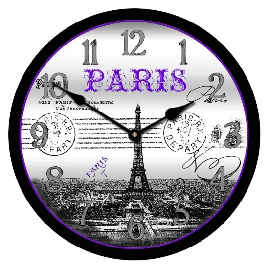 

Paris Eiffel Offset Printed Wooden Living Room Wall Clock 35 cm Without Glass