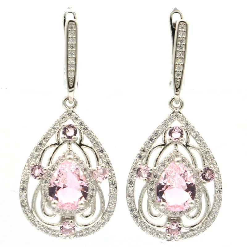 

40x17mm New Designed Created Pink Kunzite White Cubic Zircon For Girls Birthday Gift Silver Earrings Wholesale Drop Shipping