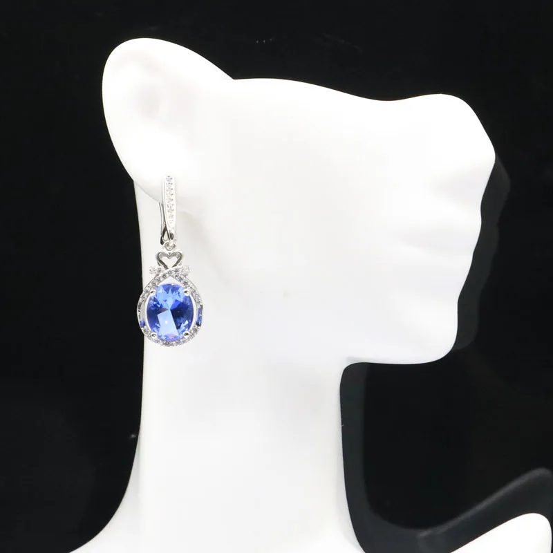 Женские серьги из серебра 925 пробы с натуральным красным рубином и танзанитом 35x13