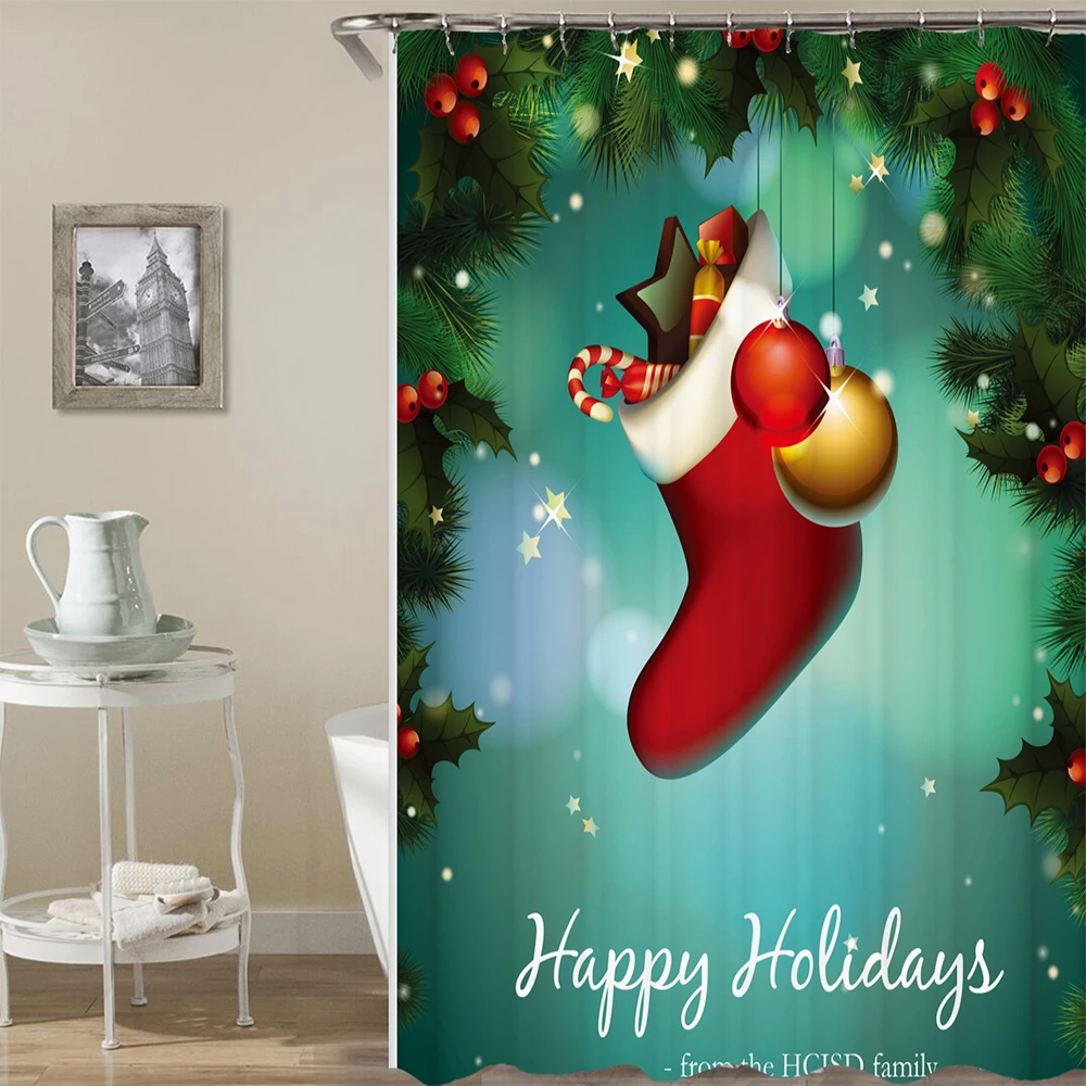 Рождество печатных Душ Шторы Водонепроницаемый быстросохнущая душ для Ванная