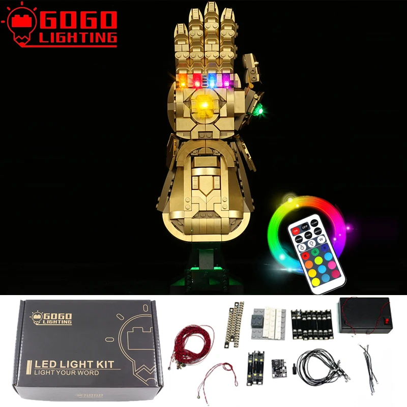 

GOGO светильник ING фирменный набор со светодиодный Ной подсветкой для Lego 76191 высокотехнологичные бесконечные перчатки Набор строительных бло...