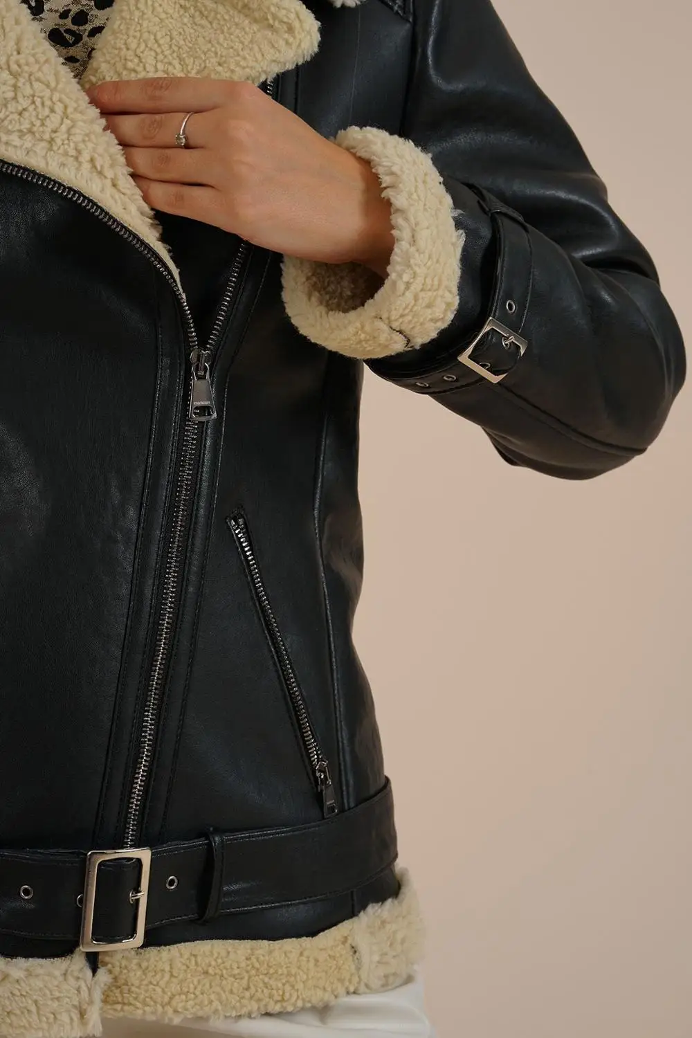 

Wool Sheep Leather Jacket Genuine Leather Women's Winter Biker Coats from Turkey without warm clothes Genuine Leather Goods