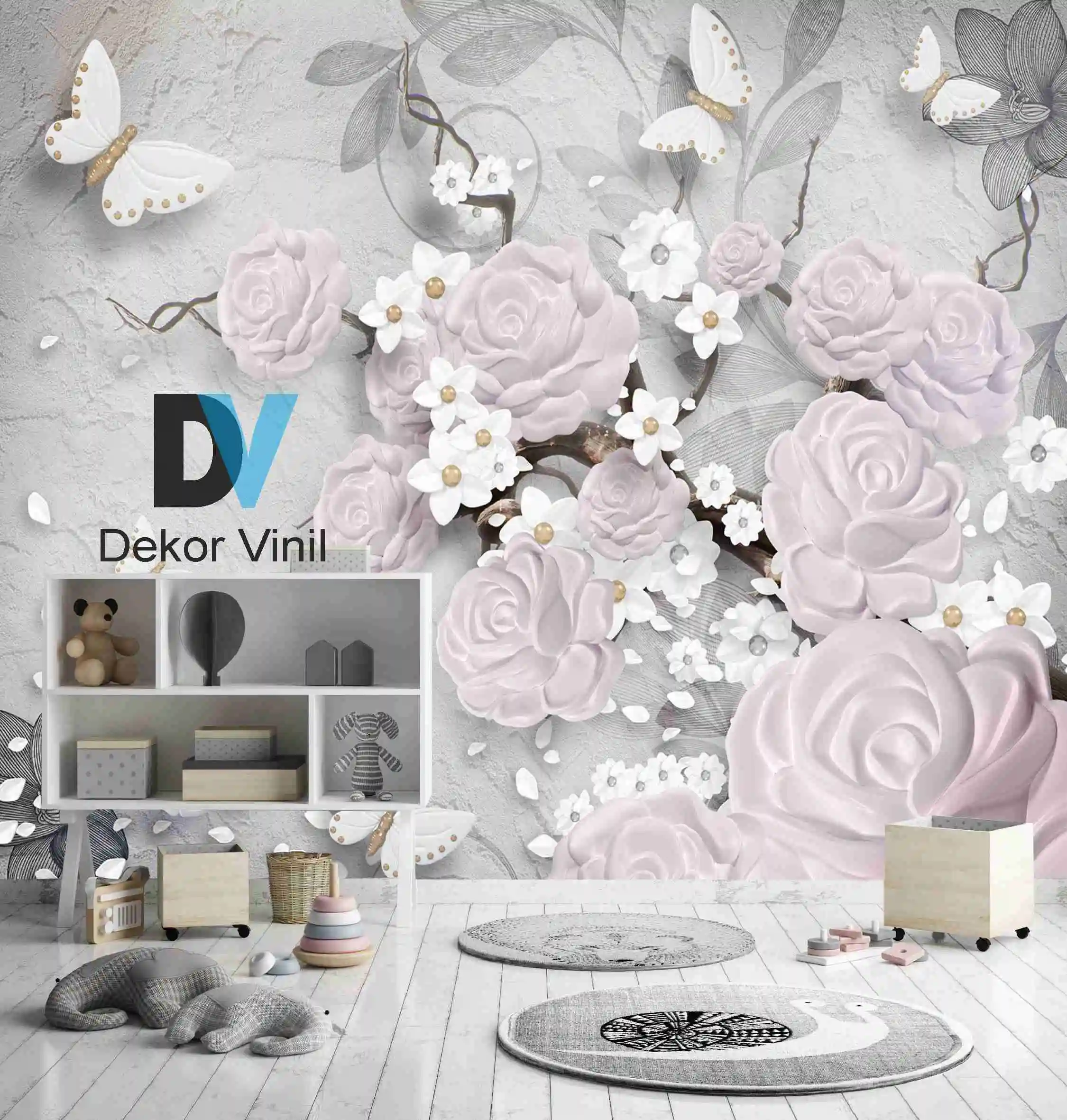 Фотообои Dekor Vinil 3D цветы 3д обои серый флизелин розы гостиная фреска декор стен