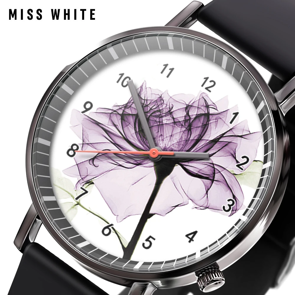 Часы наручные мужские круглые модные креативные прозрачные с цветами Кварцевые