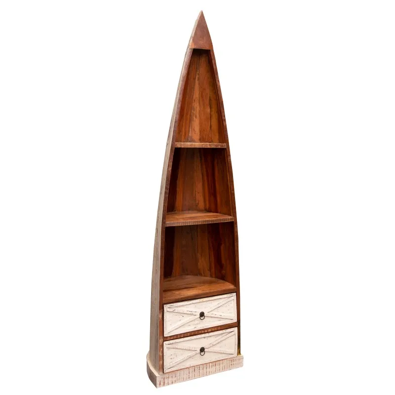 Cтеллаж в индустриальном стиле из массива дерева книжный шкаф виде лодки угловой