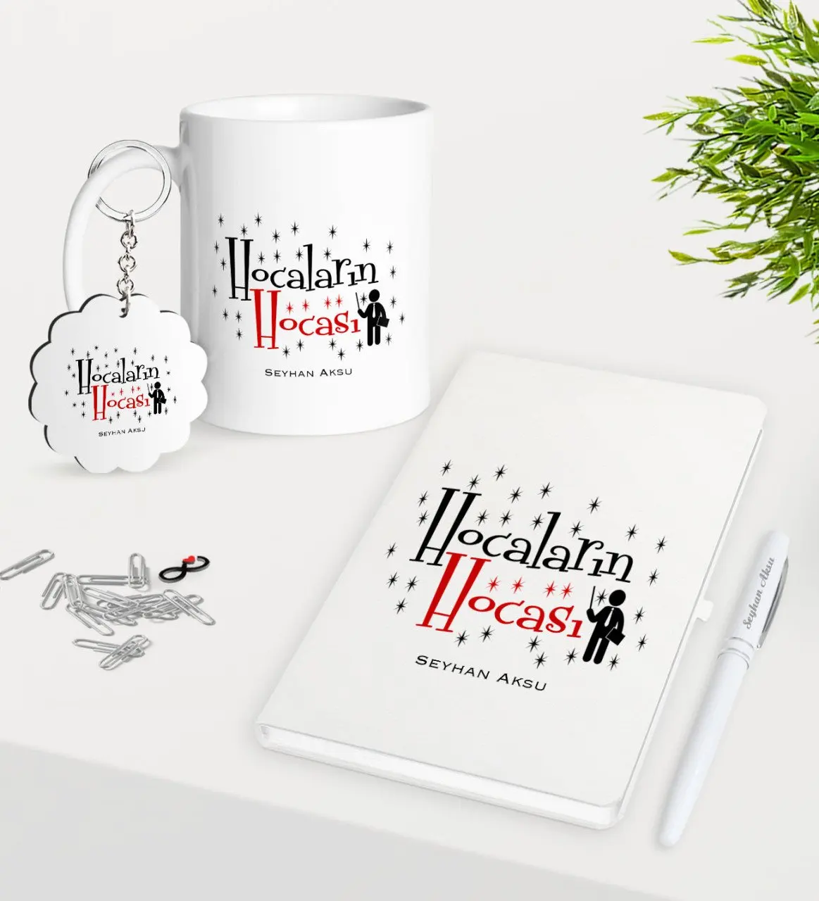 

Персонализированные hocalarыn Ментор эгримени брелок с трофеем белая ручка для записной книжки подарок Seti-1