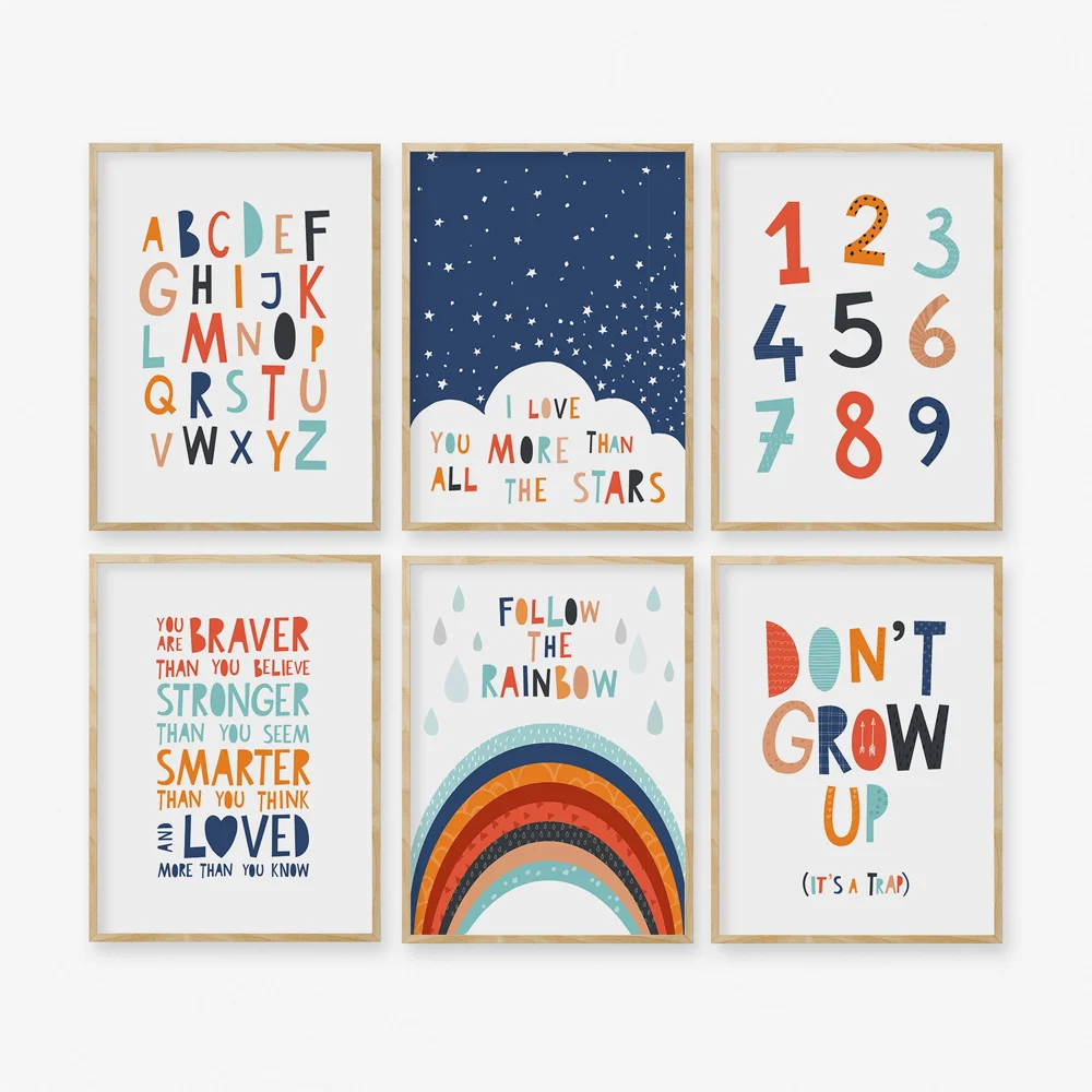 

ABC Alphabet Number Rainbow Stars Wall Art Canvas Painting Nordic Posters And Prints Nursery Wall Pictures Baby Kids Room Decor