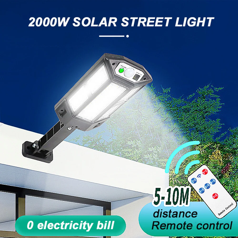 

2000W 124 COB Solar Light Outdoor 3 Mode Solar Powered Motion Sensor Lights IP67 Waterproof Solar Floodlights for Garden Pathway