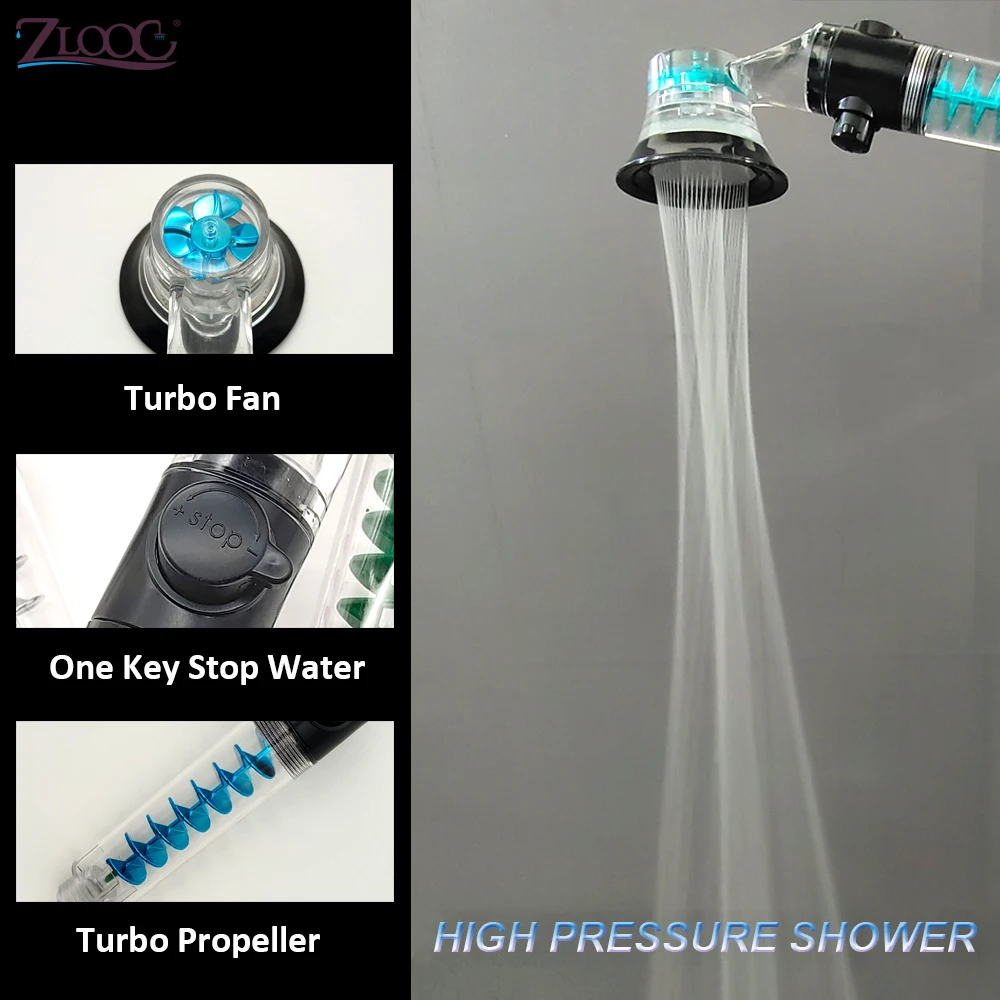 

Zloog Rainfall Turbo Fan Shower Head High Pressure Water Saving Handheld Shower Turbocharged Spray Nozzle Bathroom Accessory