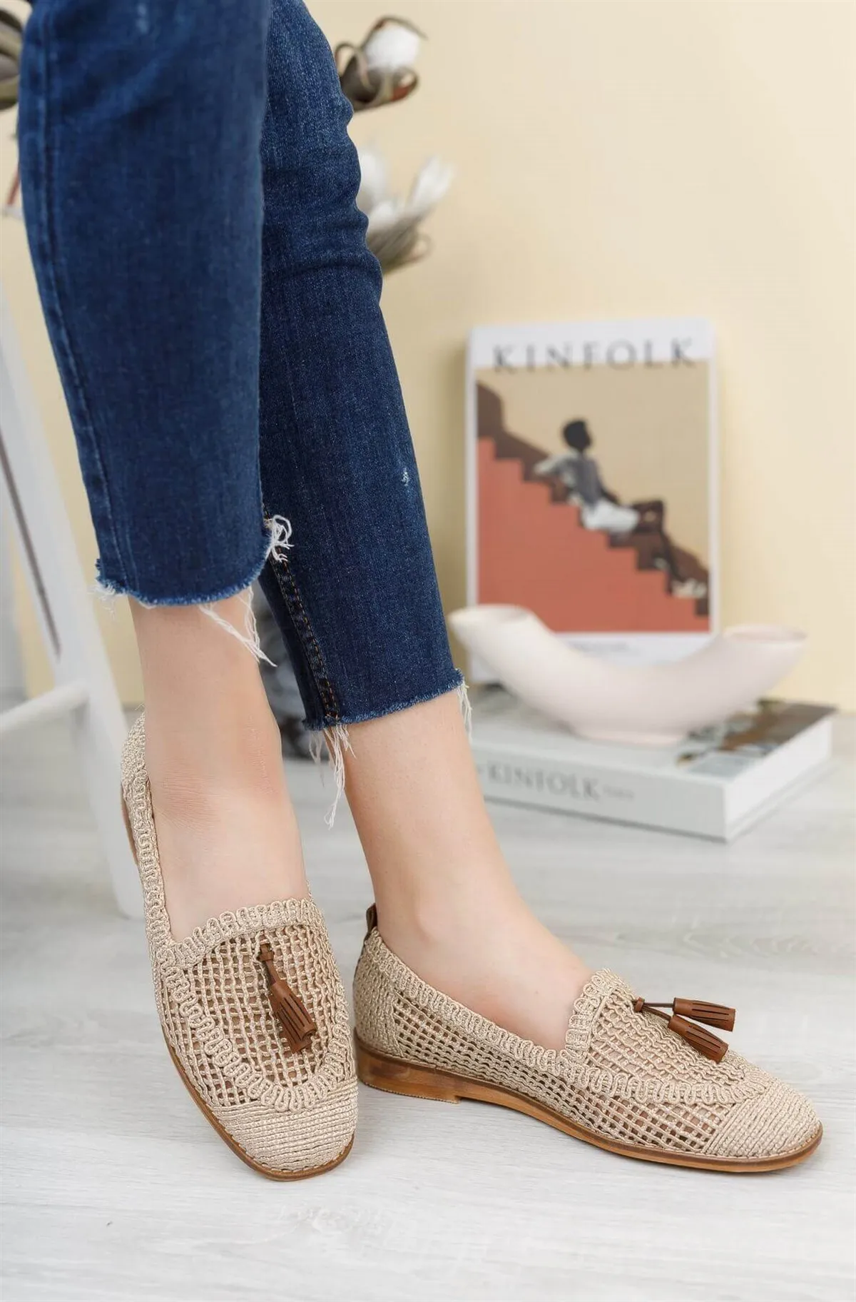 Beige Straw Women's Flat Bottom 2021 Summer Fashion Casual Wear