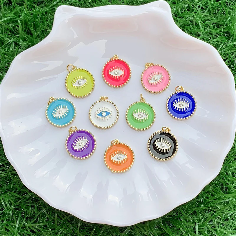 

5pcs Enamel Brass Gold Plated Round Eyes Pendants Charms 19x21mm Metal Accessories For Jewelry Necklace Bracelet Making