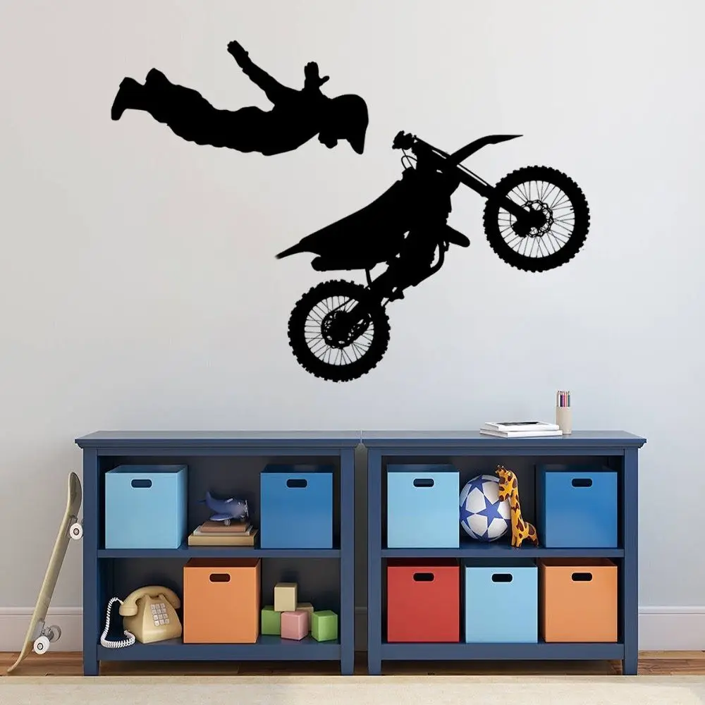 

No Hand Motocross Air Stunt Tricks Wall Sticker Motorbike for Home And Motor Garage Decoration Removable A002534