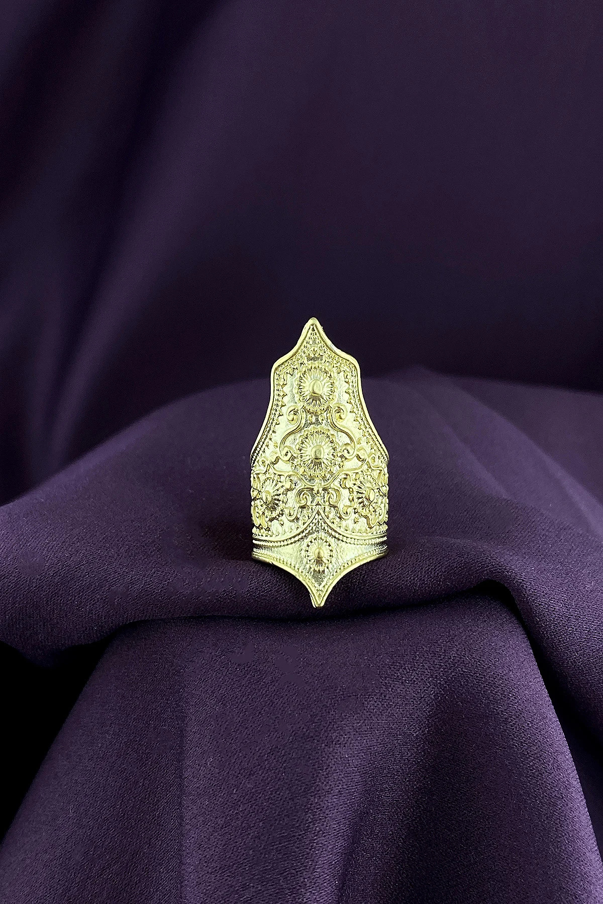 

Stylish Ethnic Crown Pattern Matte Gold Plated Adjustable Size Ring