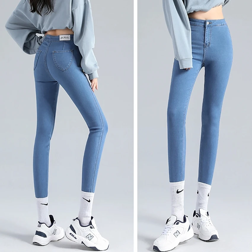 

High elasticity high waist elastic waist skinny jeans hip-lifting trousers cropped trousers